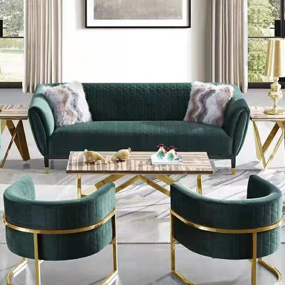 Modern Living Room Furniture High Back Velvet Couch Recliner Single Sofas Sets with Metal Legs