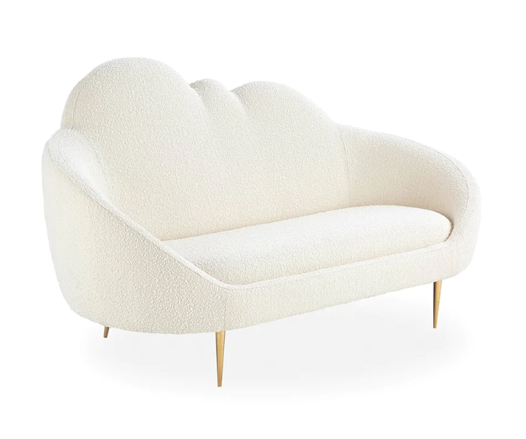 Lourie White Boucle Cloud Shaped Loveseat Upholstery Sofa