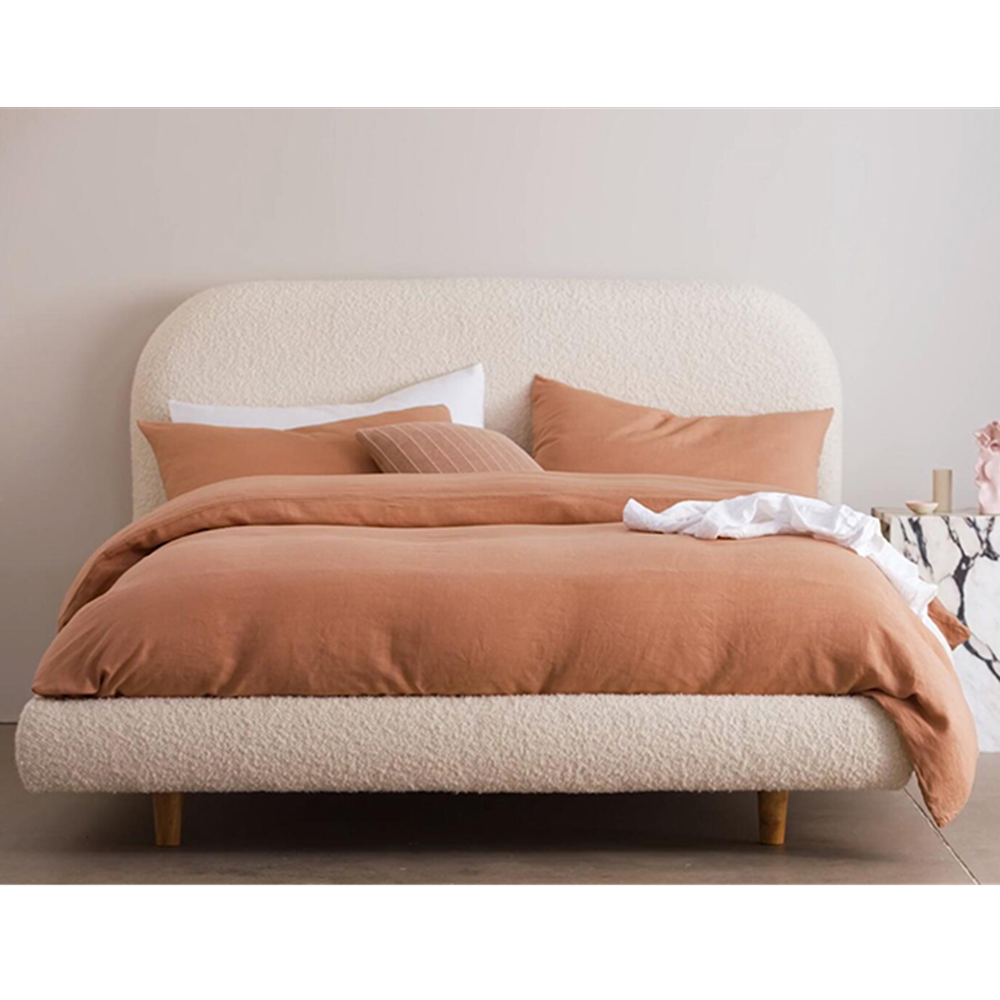 Darcy White Boucle Minimalist Bed Frame King Size