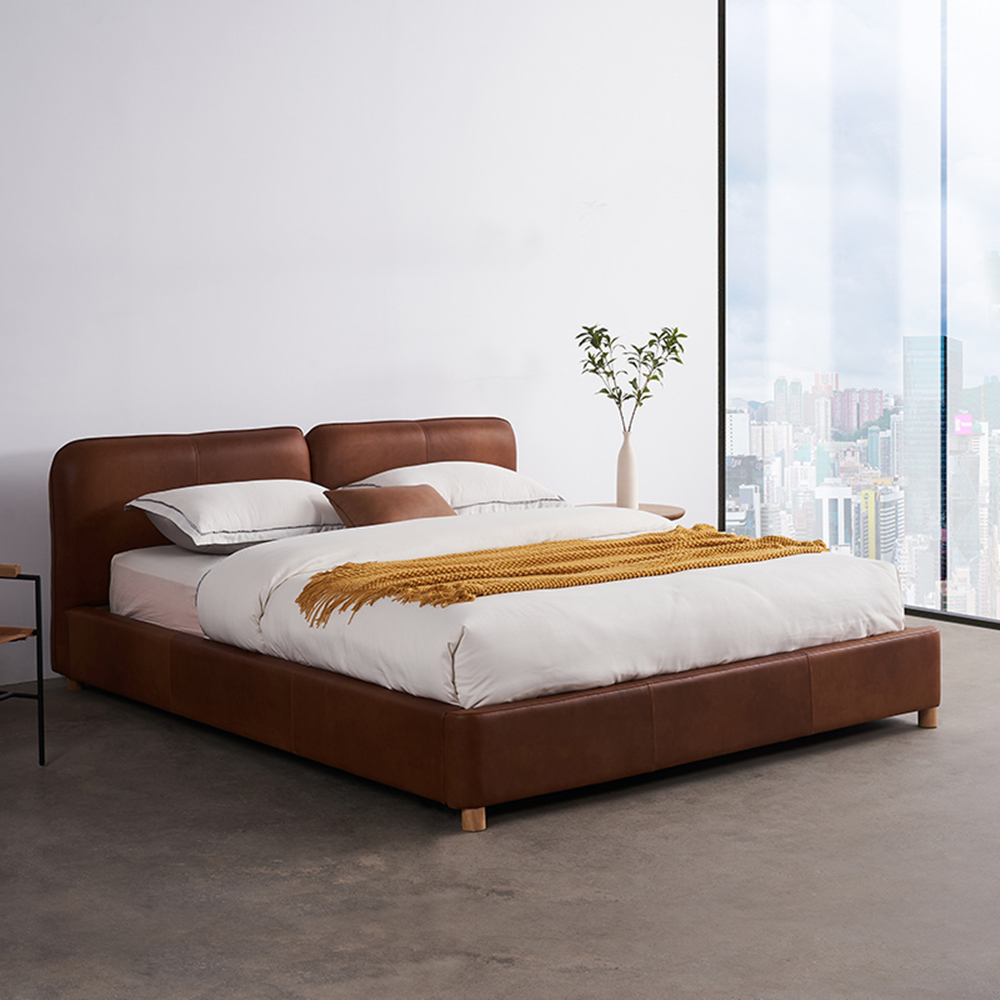 Itotia Brown Microfiber Leather Bed Frame King Queen Size