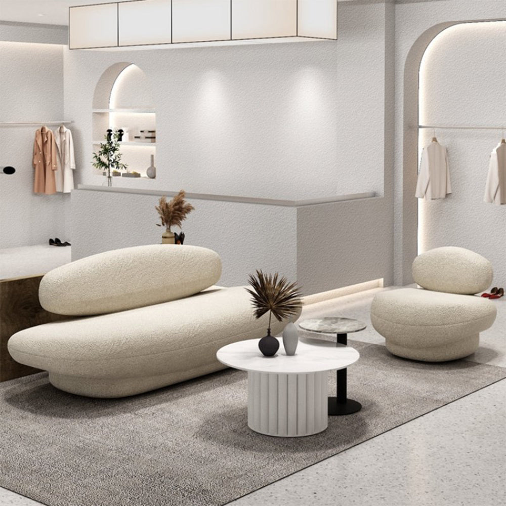 Lobelia Round Shaped Boucle Sofa 3-Seater Sofa in White/Yellow