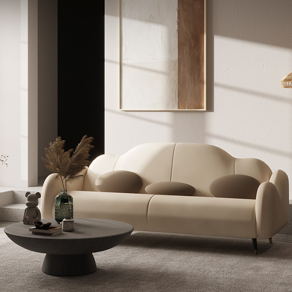 Beasley Beige Technical Fabric 3-Seater Sofa Curved Arm Sofa 