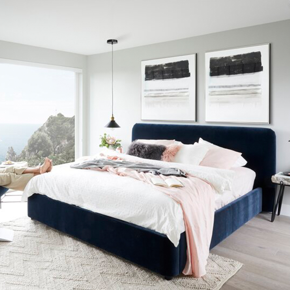 Moe Flannelette Bed Frame in Orange/Navy Blue