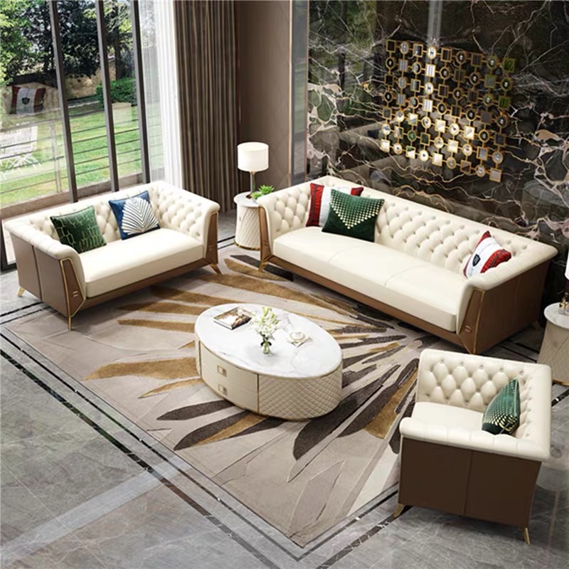 Custom Modern Genuine Home Furniture Curved Round White Leather Sectional Recliner Sofa Set
