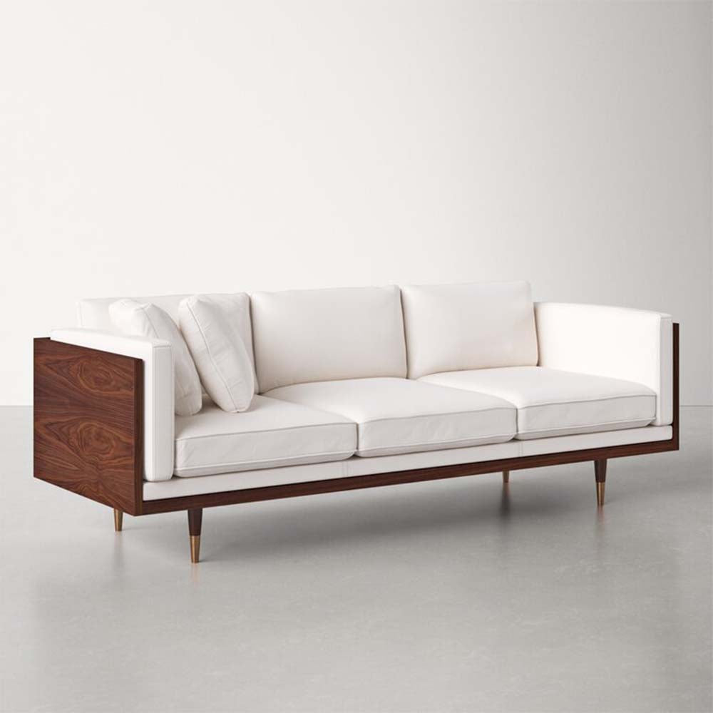 Jenny White Arm Sofa Velvet 3-Seater Sofa with Outer Wood Frame