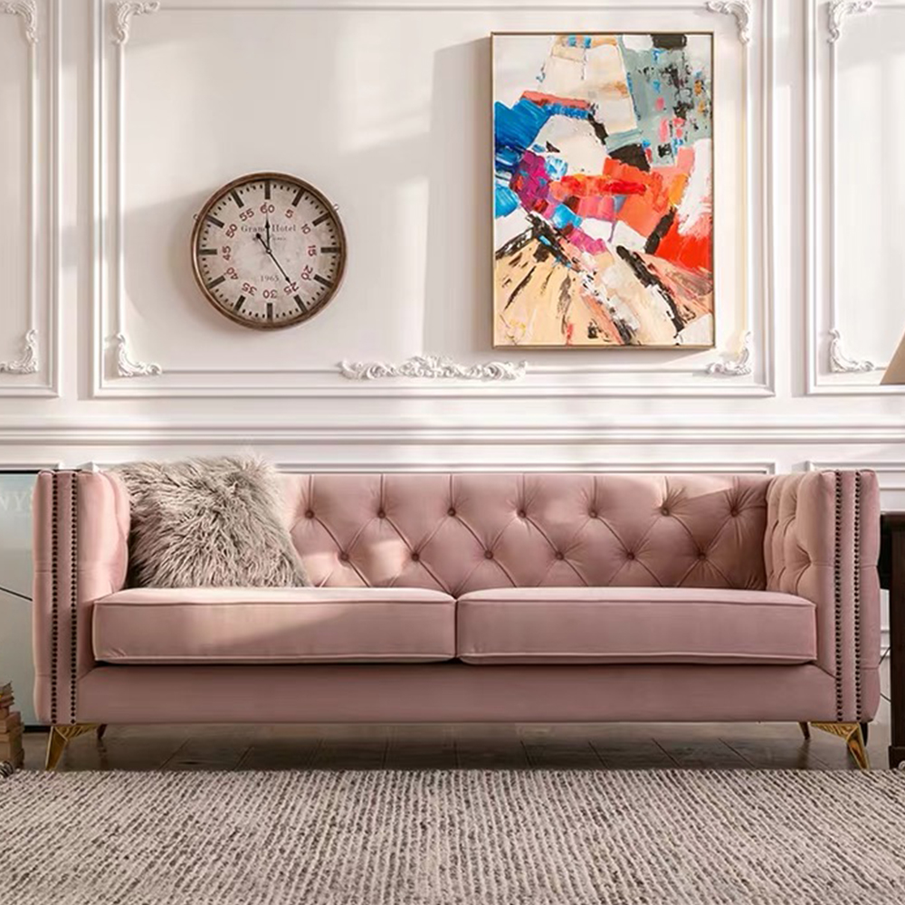 Modern Italian Style Office Furniture Multi Functional Pink Gold Velvet Sofa Set 2 3 Seater for Living Room