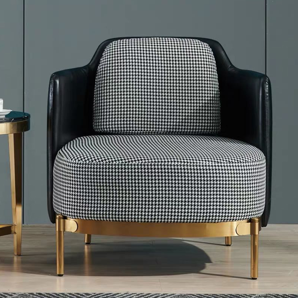 Modern Styling Hotel Accent Chair houndstooth Comfortable Leisure Restaurant Chair with Metal Legs