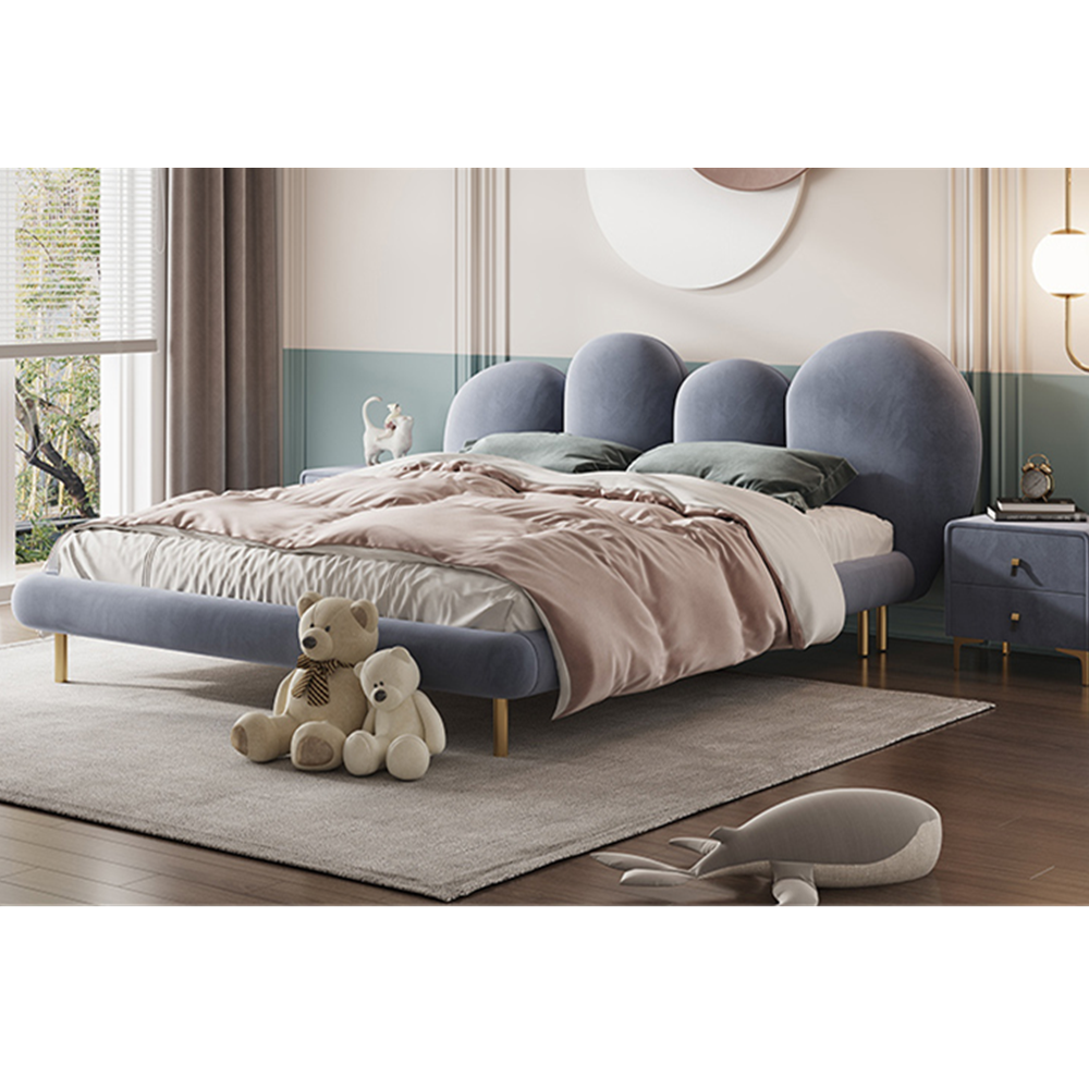 Brenna Flannelette Curved Headboard Bed Frame King Size in Pink/Blue/Orange/Green