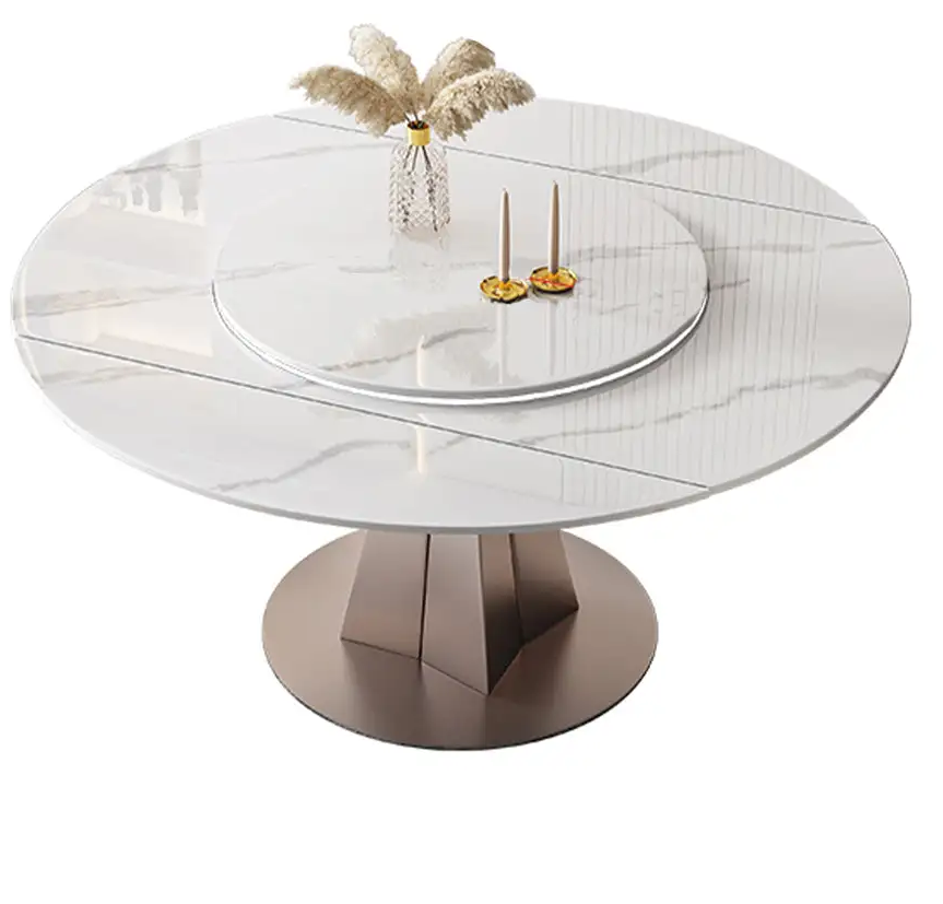 Jazzlynn Round Adjustable Dining Table with Stainless Steel Base