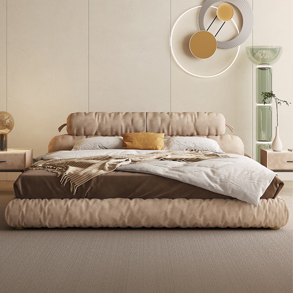 Dakari Brown Technical Fabric Modern Shaped Headboard Bed Frame 