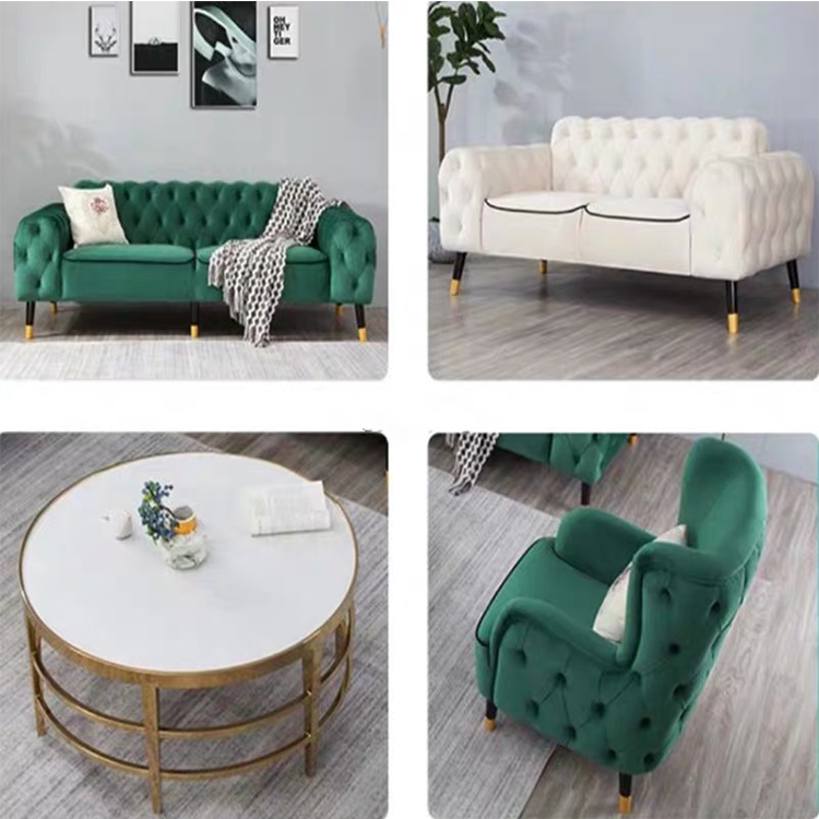 European style house luxury living room apartment green velvet large sectional chesterfield single sofa set