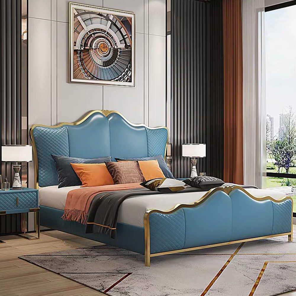  Luxury Modern Bed Hot Design Leather Latest White Hotel Bedroom Furniture Wood Frame Double Metal Bed Designs