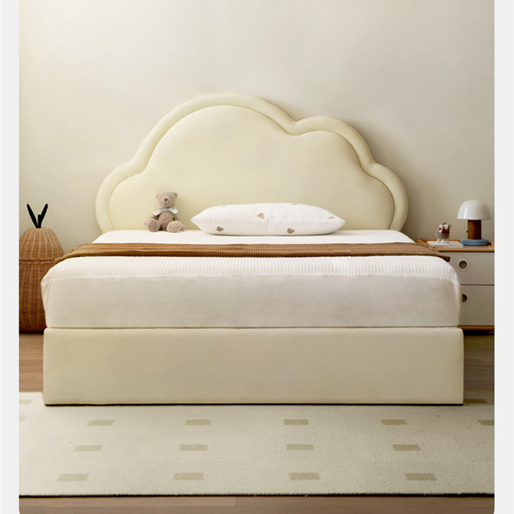 Dillian Microfiber Leather White Cloud Shape Headboard Bed Frame King Queen Size