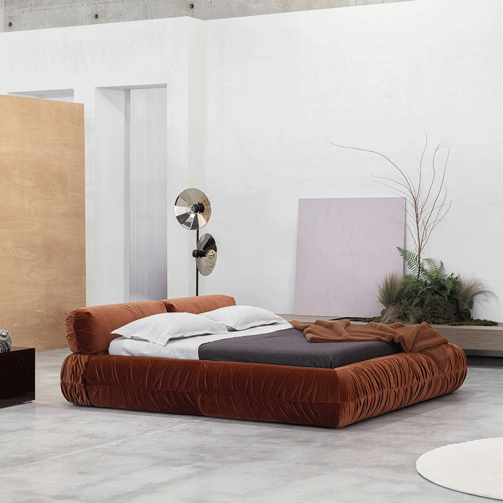 Eliya Velvet Brown Luxury Bed Frame Removable Coat King Size