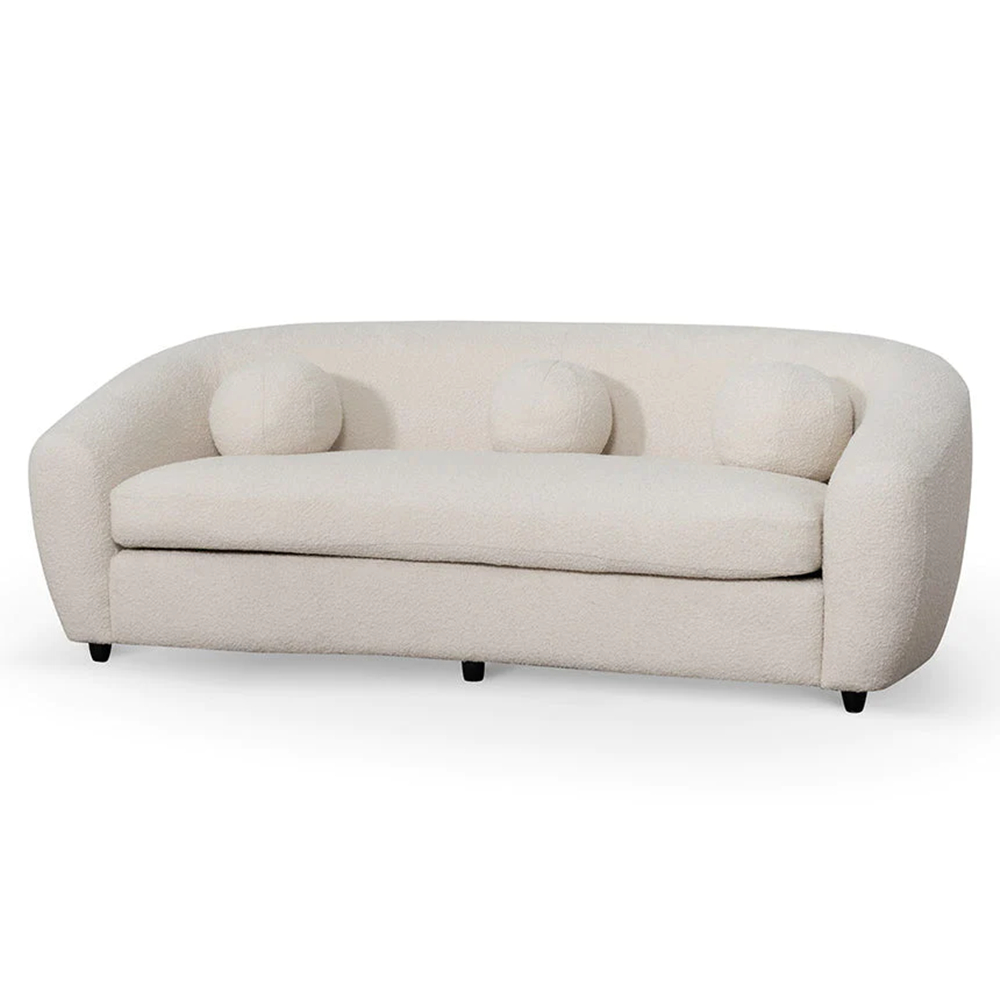 Candie White Boucle 3-Seater Sofa Round Shaped Arm Sofa